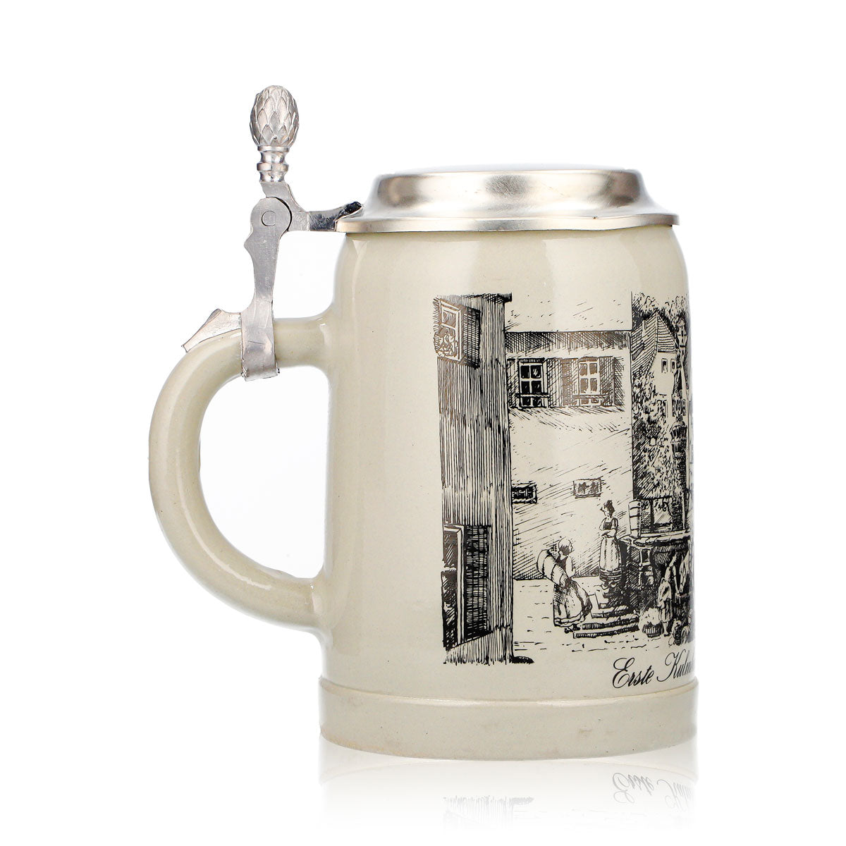 Kulmbacher Reichelbräu Beer Glass, Beer Stein, Clay Mug, 0.5 L, Pewter Lid, Earthenware – View 3