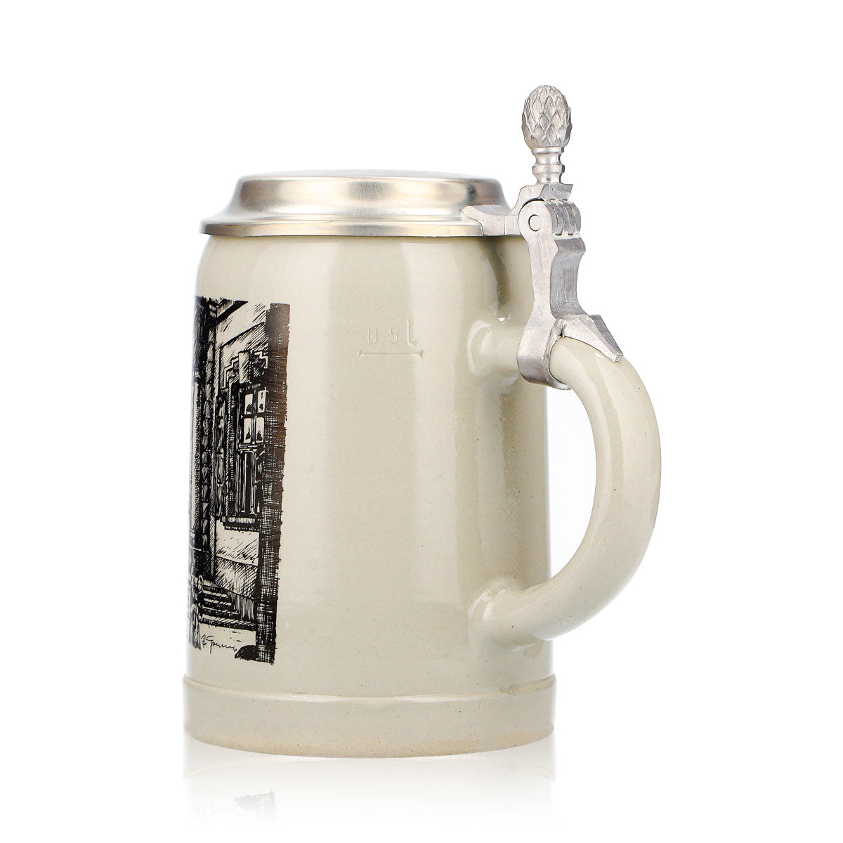 Kulmbacher Reichelbräu Beer Glass, Beer Stein, Clay Mug, 0.5 L, Pewter Lid, Earthenware – View 4