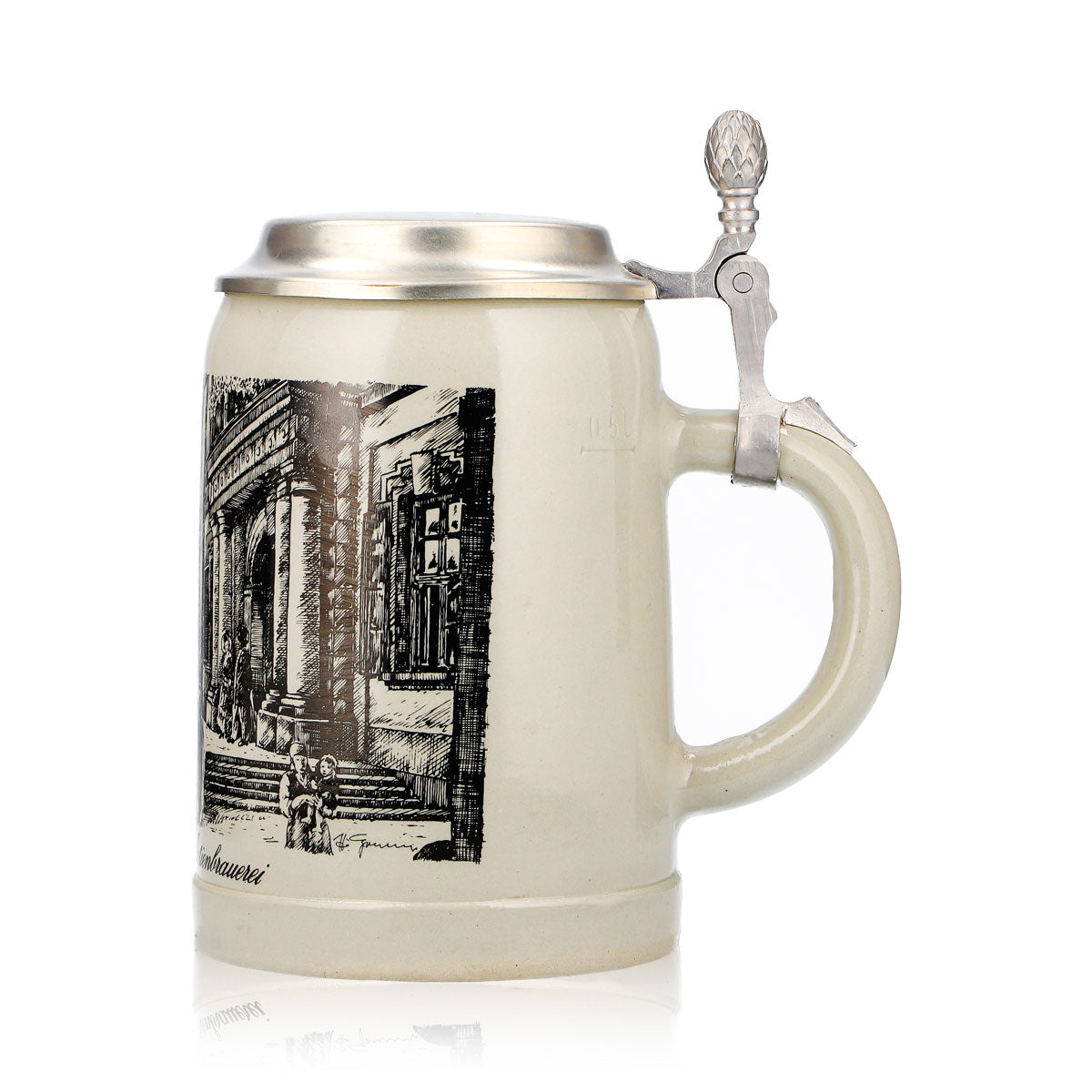 Kulmbacher Reichelbräu Beer Glass, Beer Stein, Clay Mug, 0.5 L, Pewter Lid, Earthenware – View 5