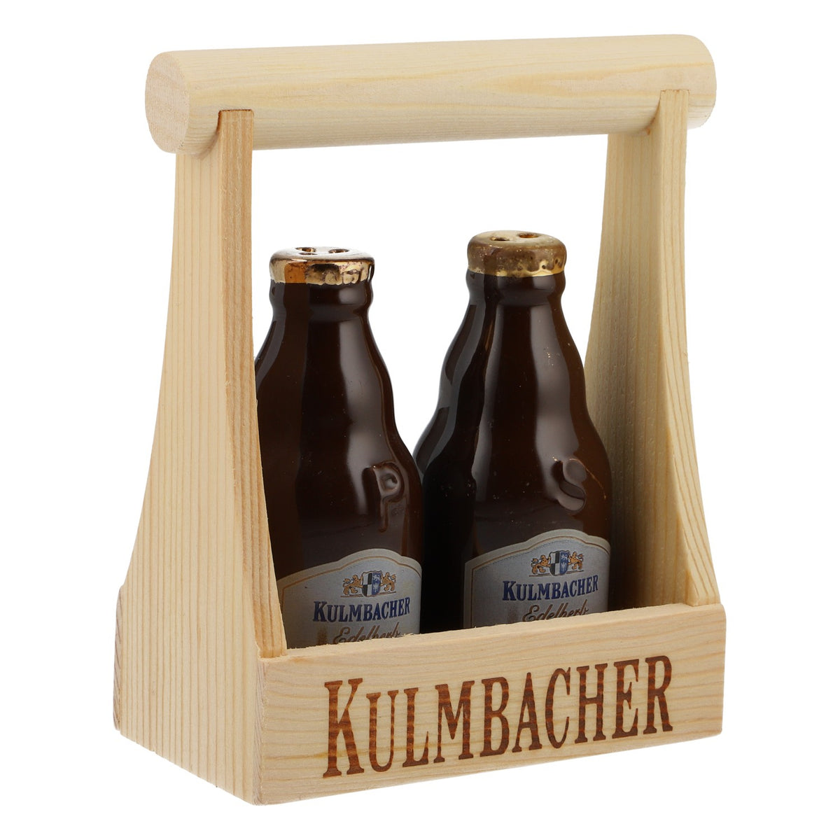 Kulmbacher Reichelbräu Beer Salt and Pepper Shaker Set in Bottle Shape with Stand