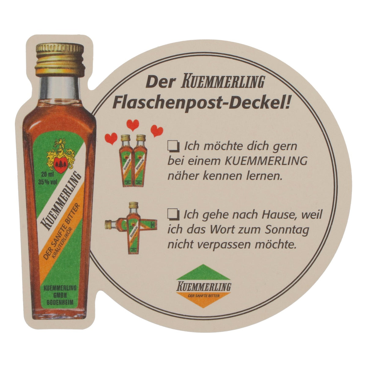 Kümmerling liqueur beer mat coaster bottle post lid