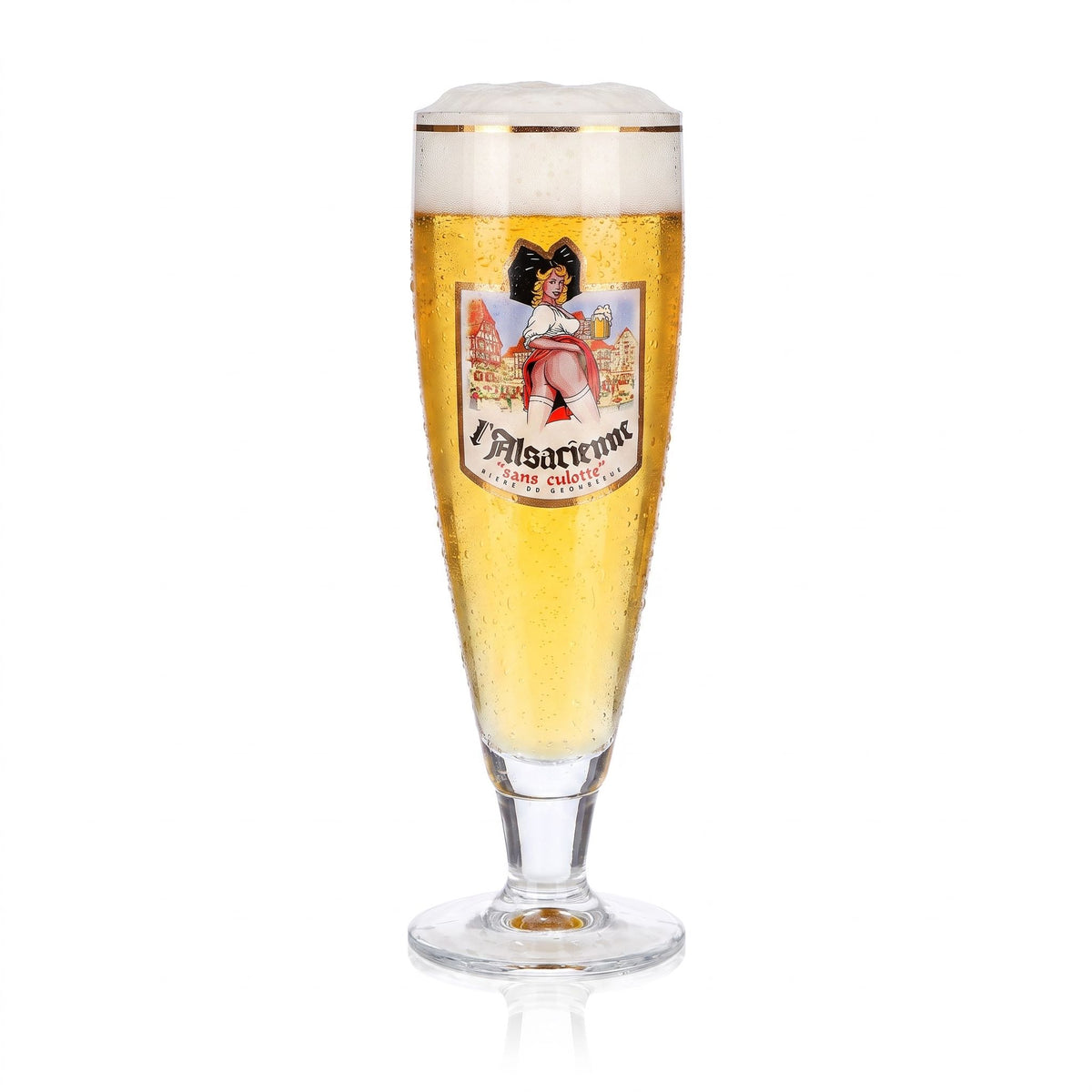 L'Alsacienne Beer Glass, 0.5 L, Goblet, "Sans Culotte," Gold Rim, Cream