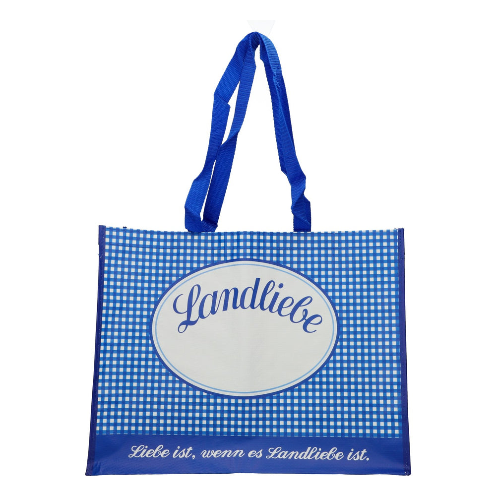 Landliebe Milk Tote Bag, Blue-and-White Checkered, 45x35x16.5 cm