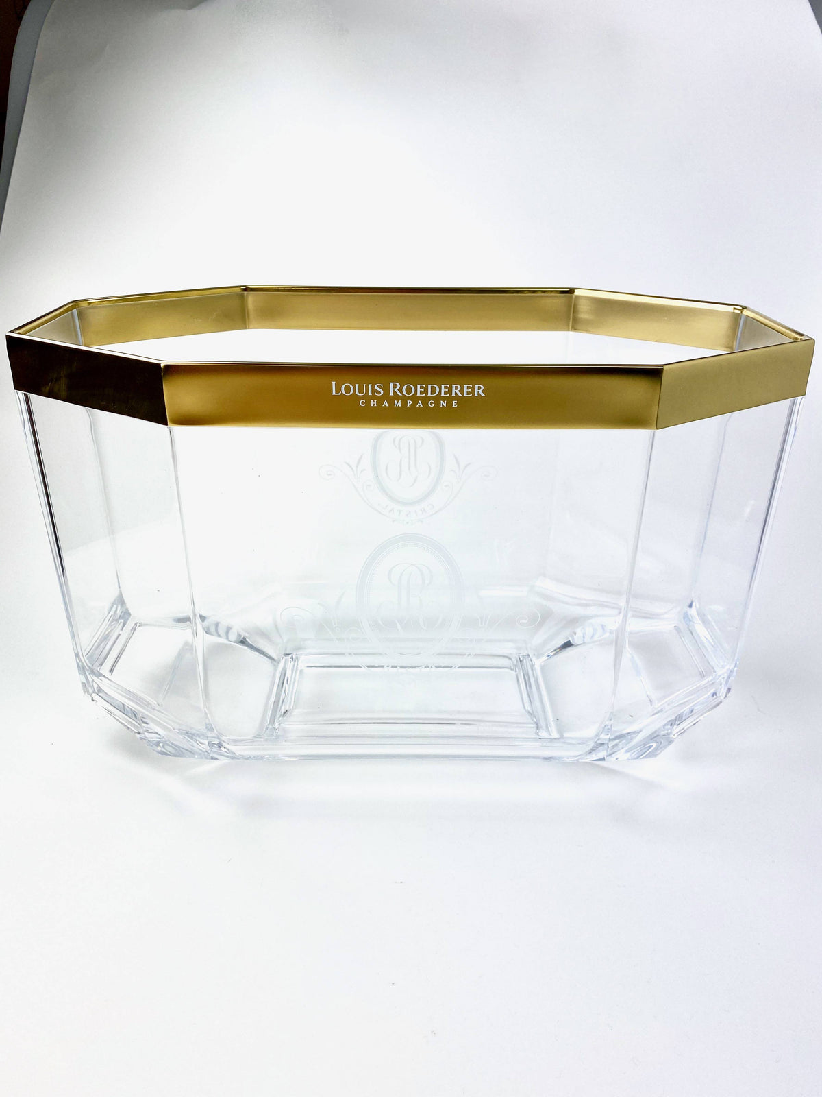 Louis Roederer Champagne Bottle Cooler Ice Cube Container Jeroboam Transparent Gold Rim
