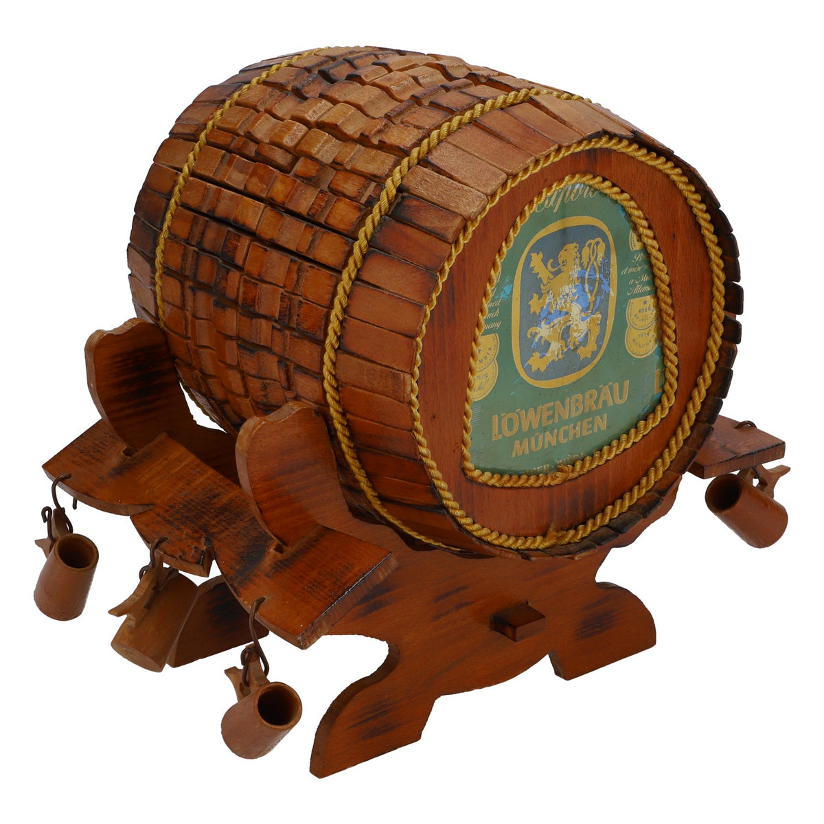 Löwenbräu beer decorative barrel Weissbier Real wood handmade decorative barrel on stand