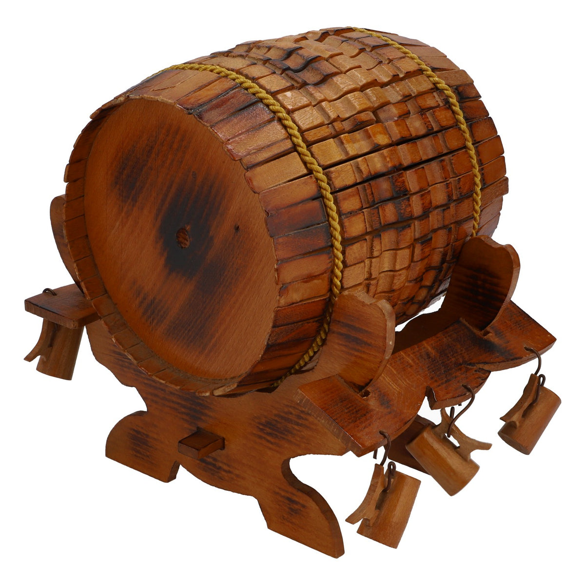 Löwenbräu beer decorative barrel Weissbier Real wood handmade decorative barrel on stand – View 4