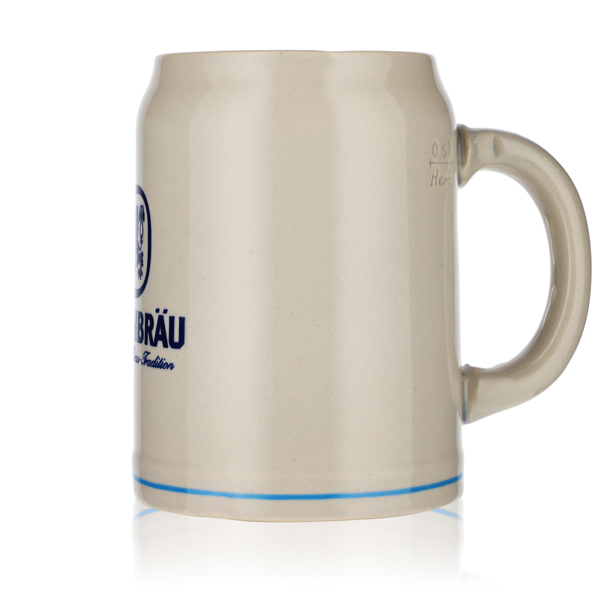 Löwenbräu beer glass 0.5 l clay jug beer mug small logo light blue ring – View 5