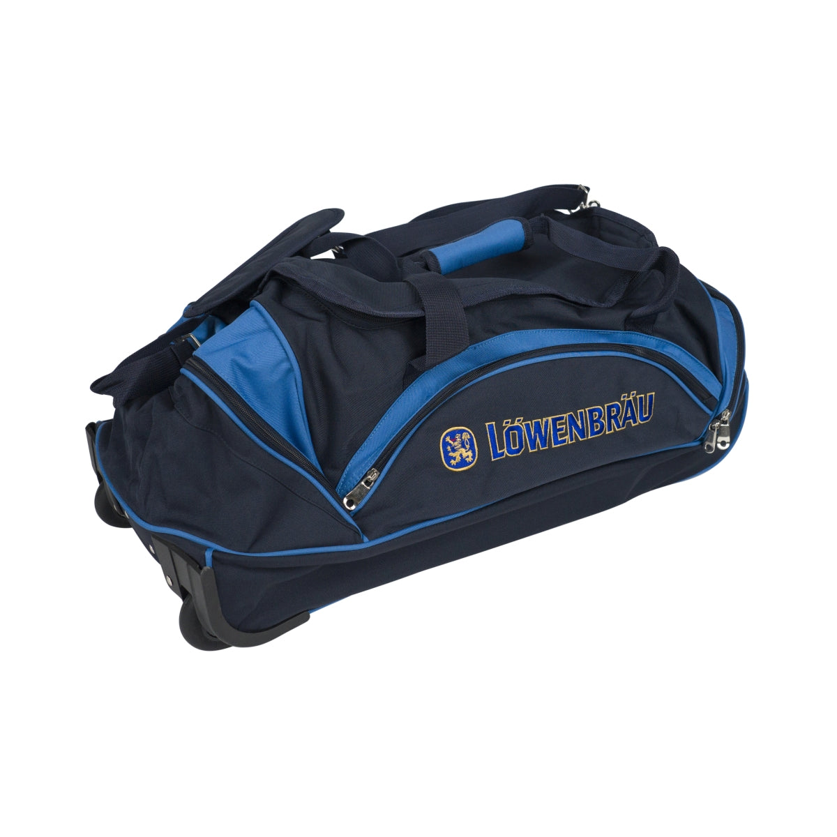 Löwenbräu beer sports bag with wheels, backpack trolley, travel bag, soccer, blue