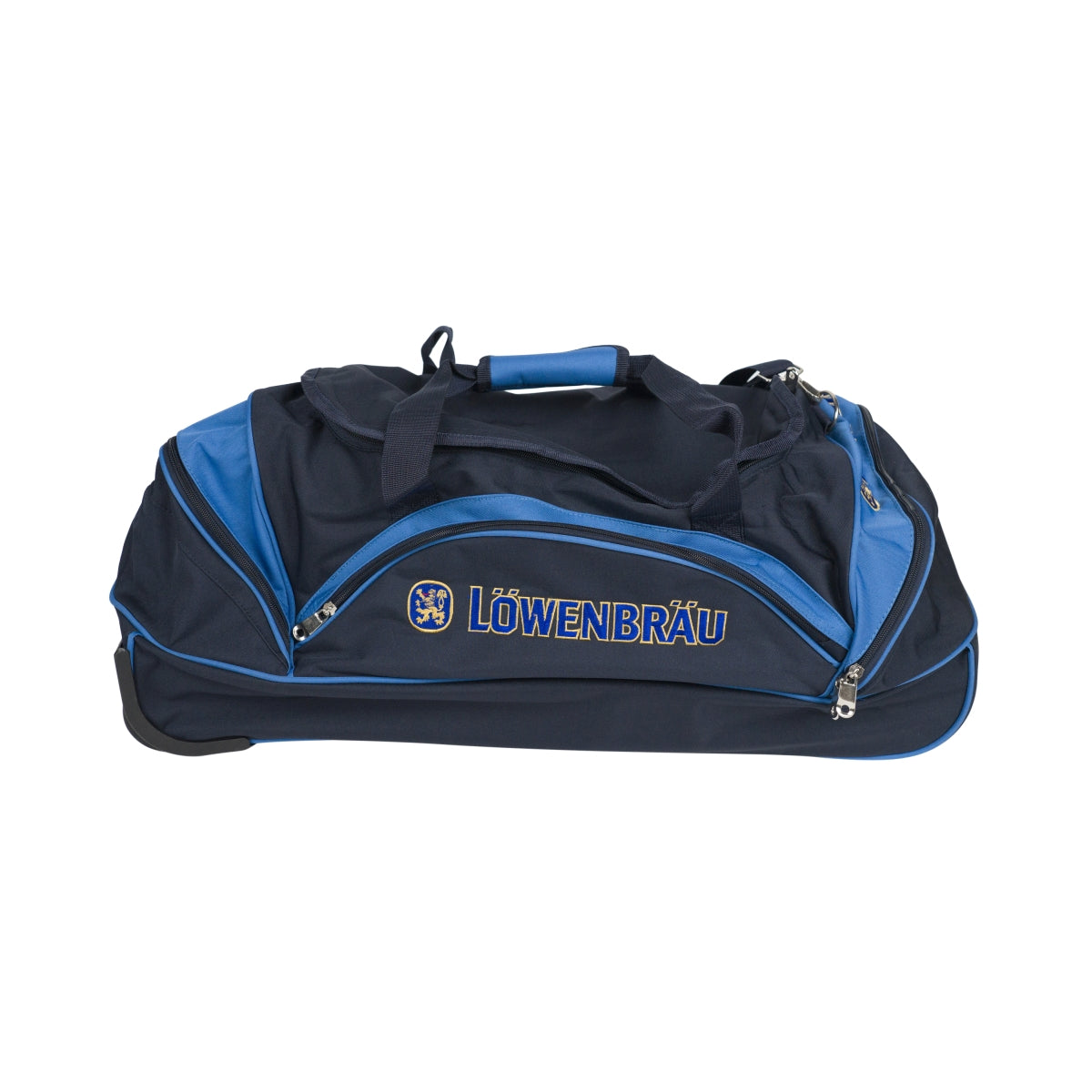 Löwenbräu beer sports bag with wheels, backpack trolley, travel bag, soccer, blue – View 2