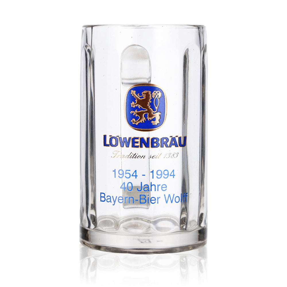 Löwenbräu beer glass, glass mug, mugs, 0.3 l, 40 years of Rastal Glückauf