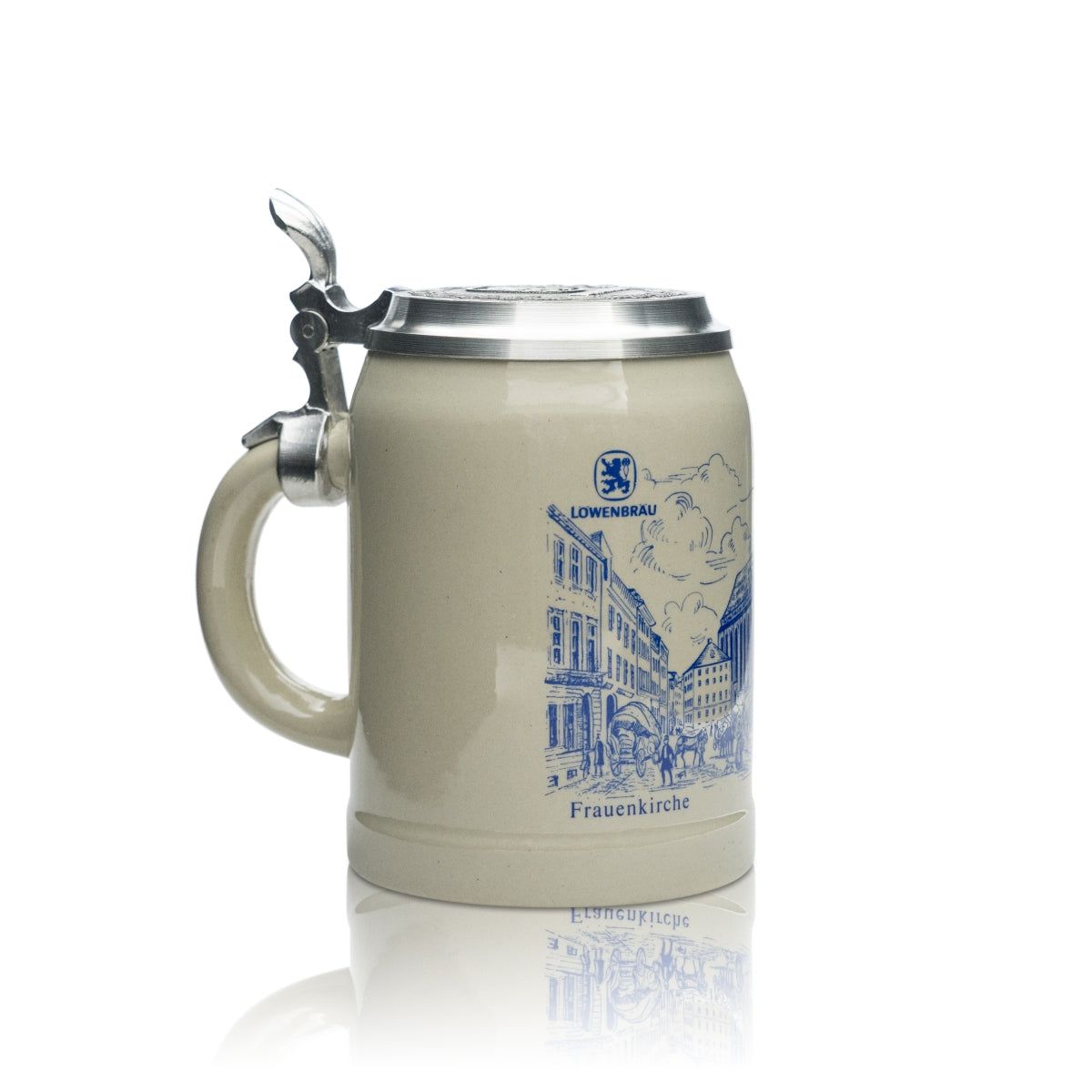 Löwenbräu collector's glass 0.5l mug with pewter lid, Frauenkirche, Bavaria, rare – View 2