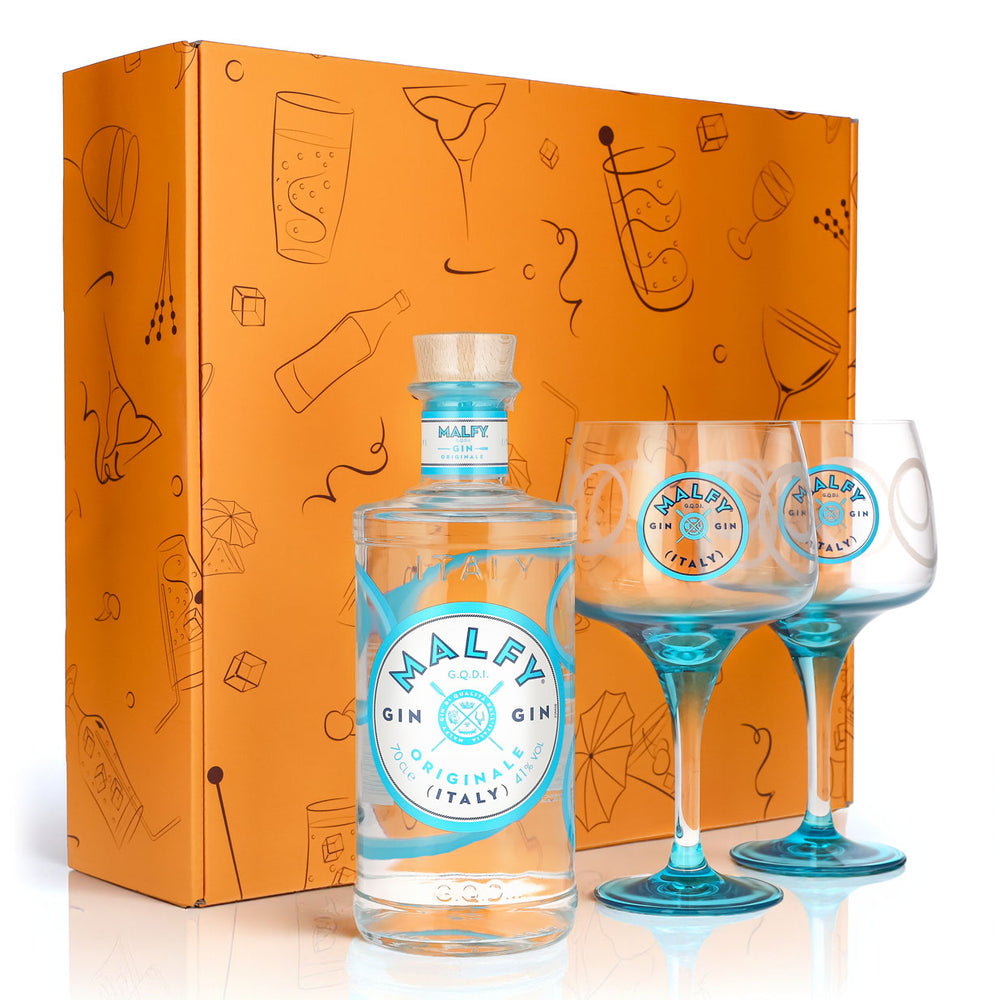 Malfy Gin Geschenkset 0,7l Flasche 41,0 % Vol. + Ballongläser–Orange