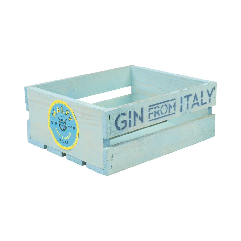 Malfy Gin Wooden Box 30x25cm Blue Gin from Italy Decorative Box Bottles Garden