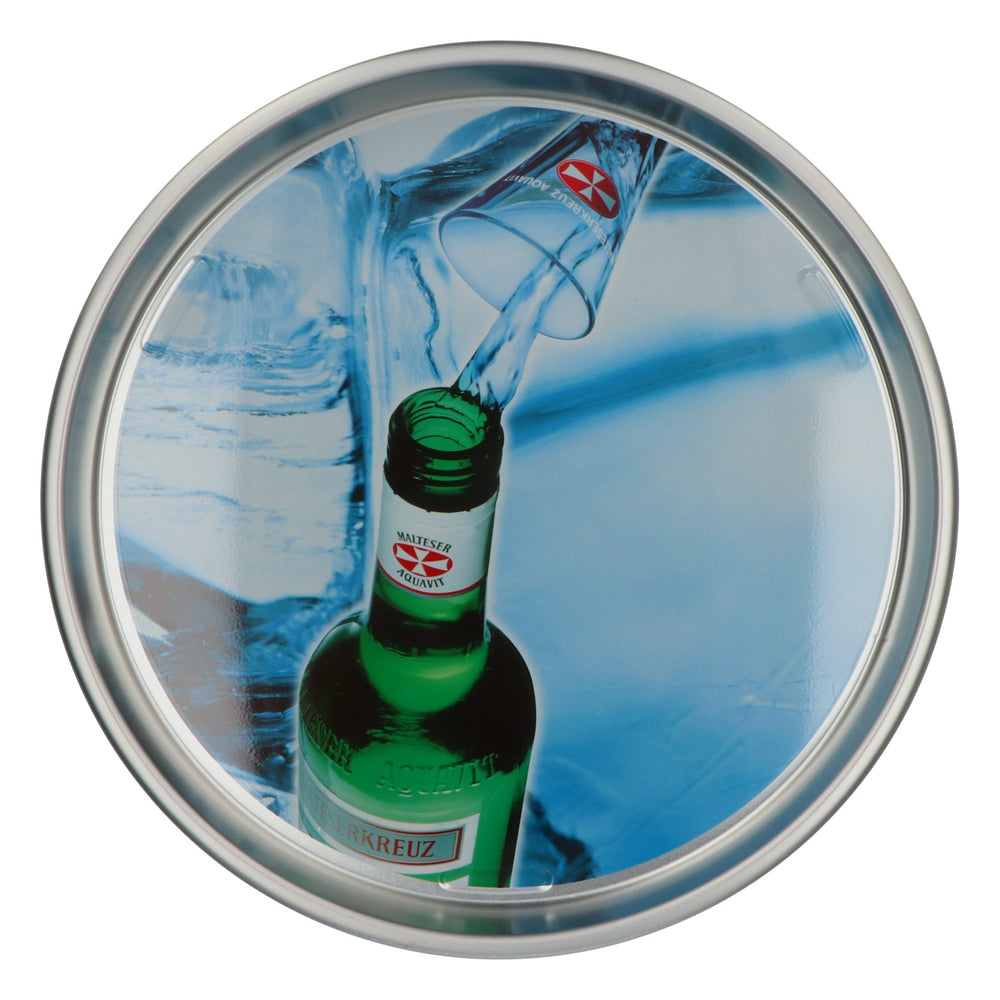 Malteser Aquavit Round Metal Tray Serving Tray / Bar Accessory, 34 cm diameter