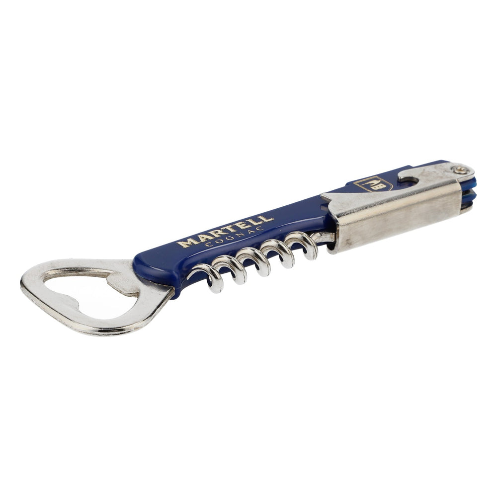 Martell Cognac Bottle Opener with Cap Lifter and Corkscrew, Stainless Steel, Blue