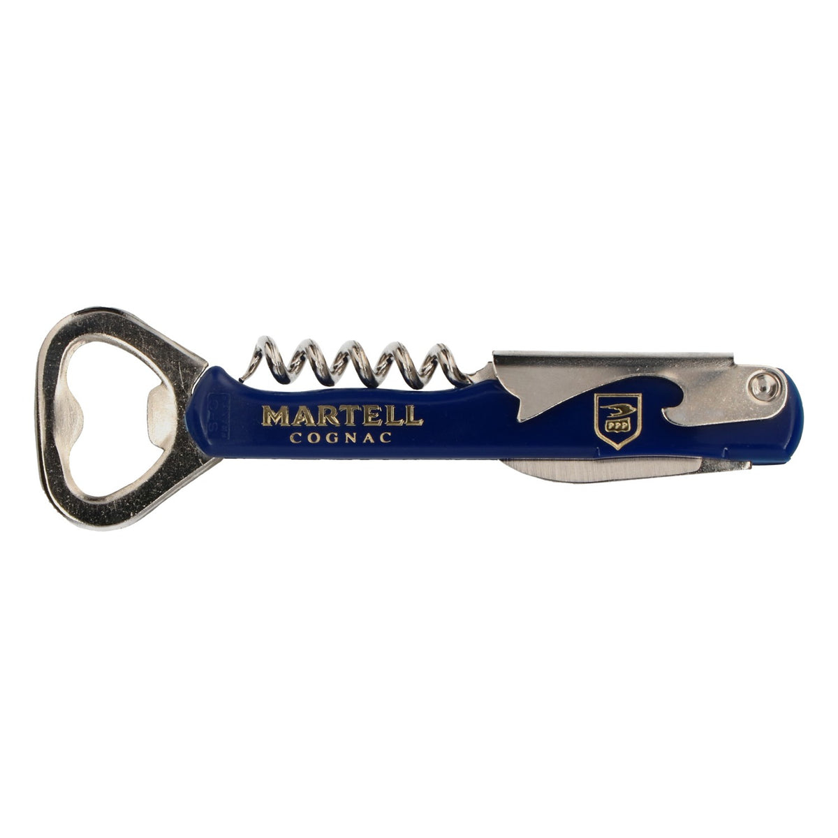 Martell Cognac Bottle Opener with Cap Lifter and Corkscrew, Stainless Steel, Blue – View 3