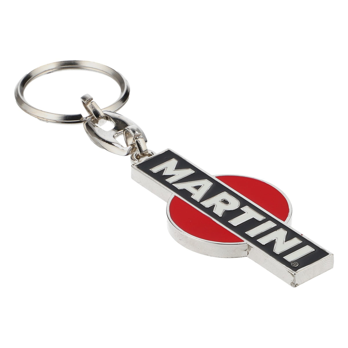 Martini Vermouth Metal Keychain, Black, Red, and White Lettering – View 2