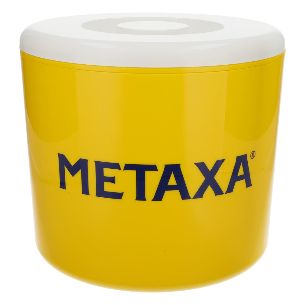 Metaxa Cognac ice cube tray in yellow/white design, three-piece set