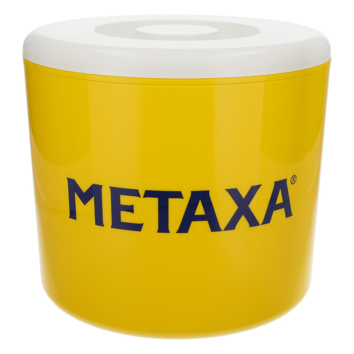 Metaxa Cognac ice cube tray in yellow/white design, three-piece set