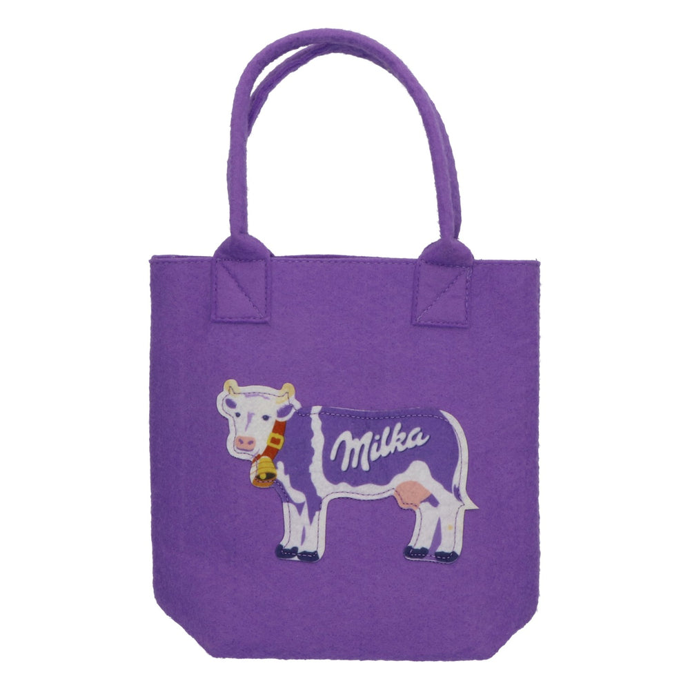 Milka Candy Tote Bag, Small Felt Bag with Cow & Heart, Purple, Gift