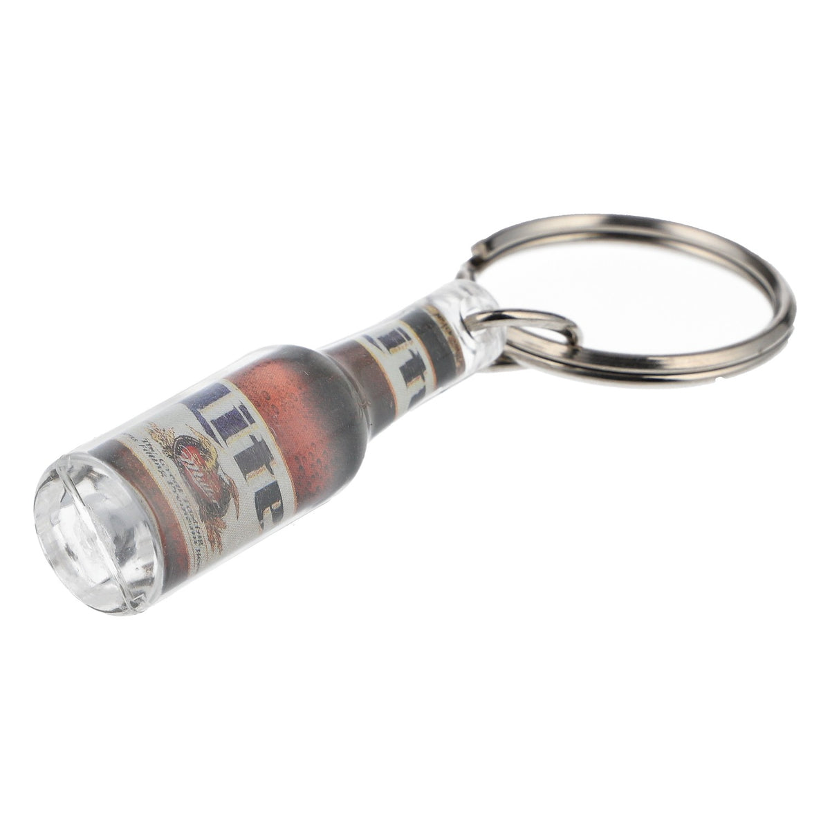 Miller Lite Beer Bottle-Shaped Keychain, Clear Plastic – View 3
