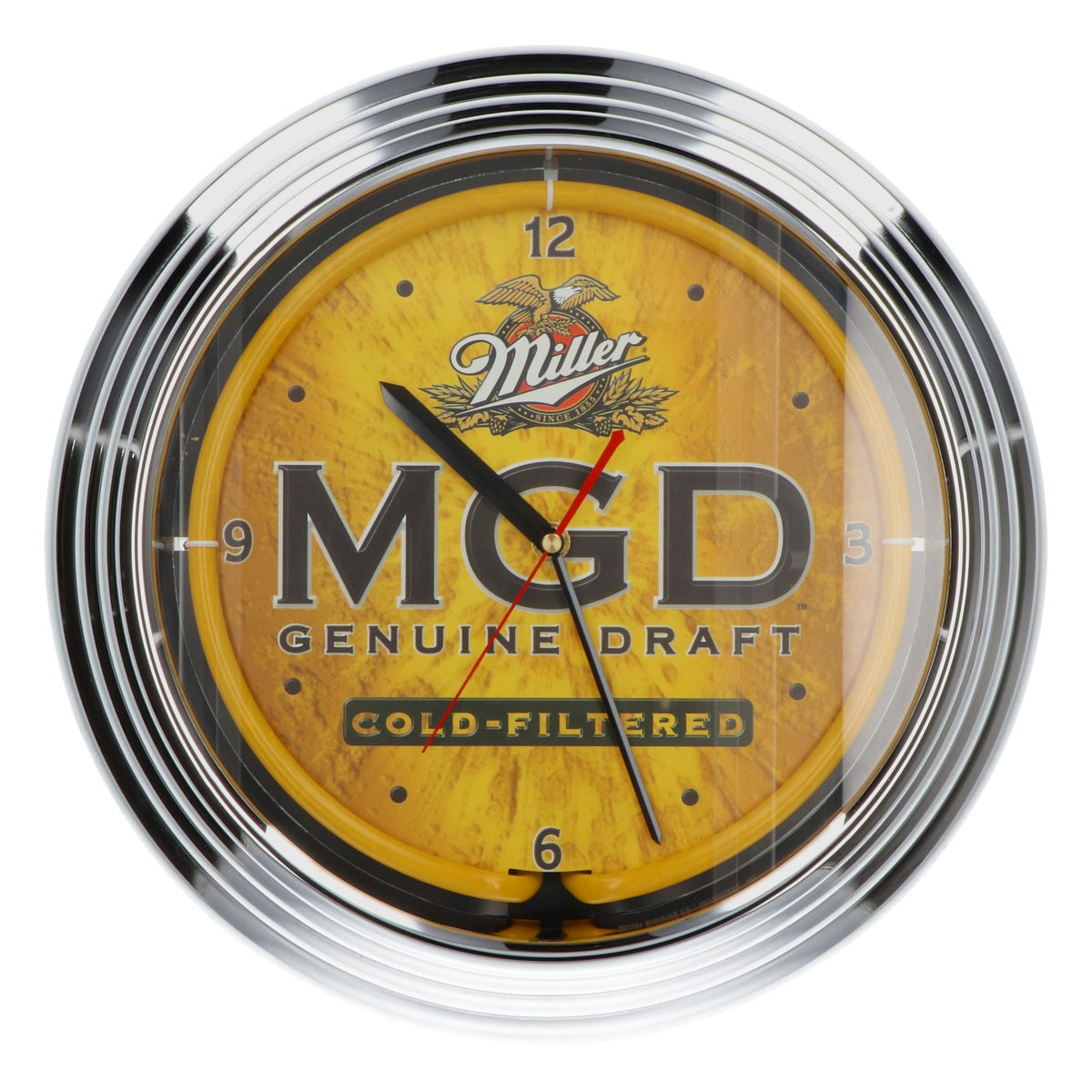 Miller MGD Beer Wall Clock, Neon Yellow Backlit, Bar Decor, Retro Clock, Retro