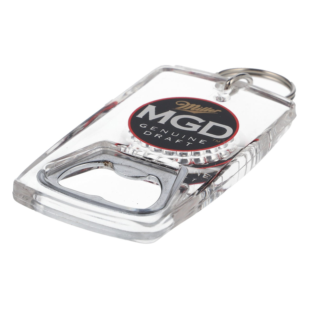 Miller MGD Bottle Opener Keychain, Clear Plastic