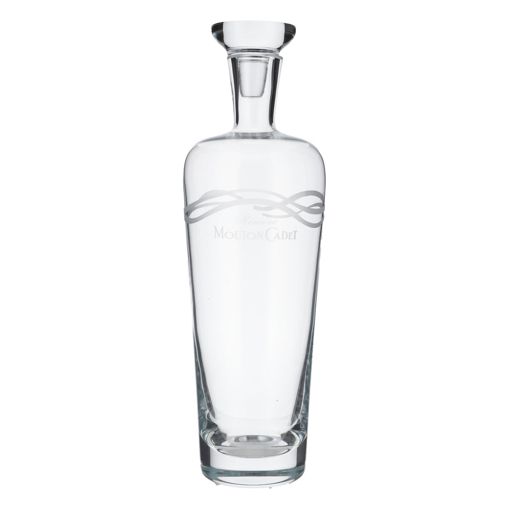 Mouton Cadet Wine Carafe Glass Decanter with Lid and Wooden Coaster