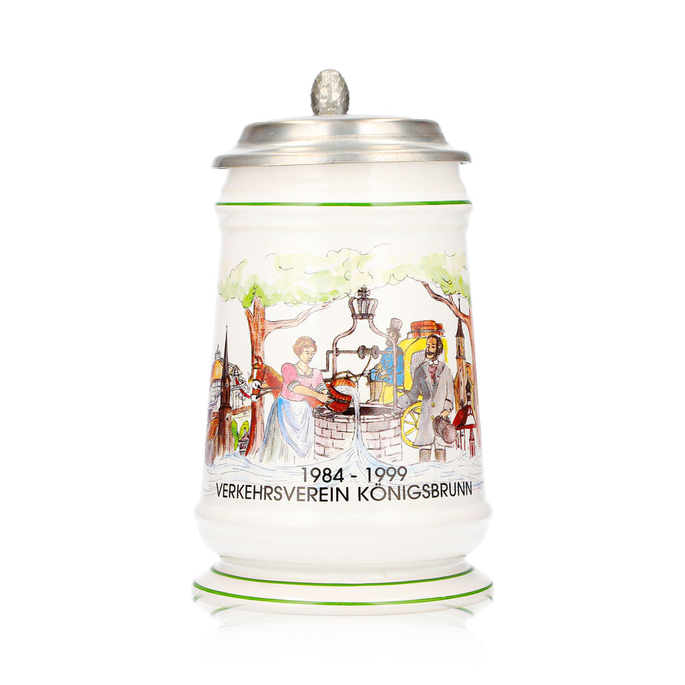 No Name Beer Glass, 0.67 L Jug with Pewter Lid, Königsbrunn Tourist Office, Ceramic