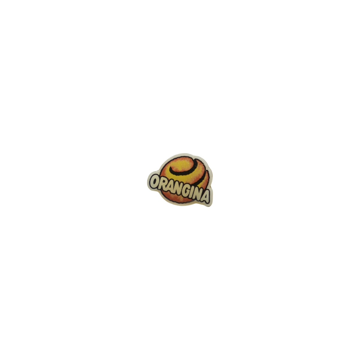 Orangina juice pin badge, round, gold, reverse pin badge, enamel