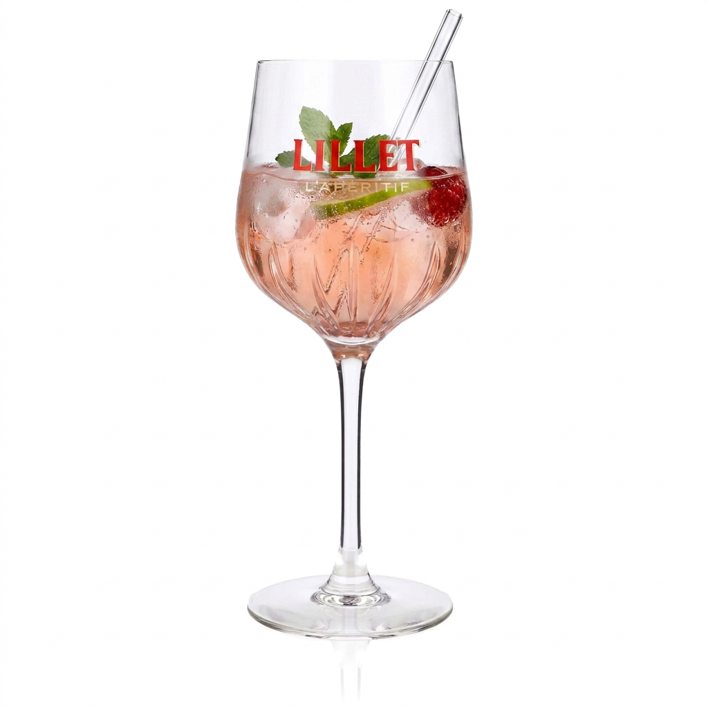 Original Lillet Signature Glass 0.45l Aperitif Wine Glass with Calibration Mark and Elegant Glass Relief Design