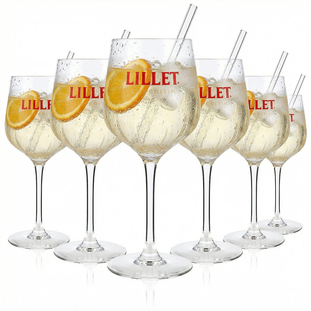 Original Lillet Signature Glasses, Set of 6, 0.45 L Aperitif Wine Glass with Calibration Mark