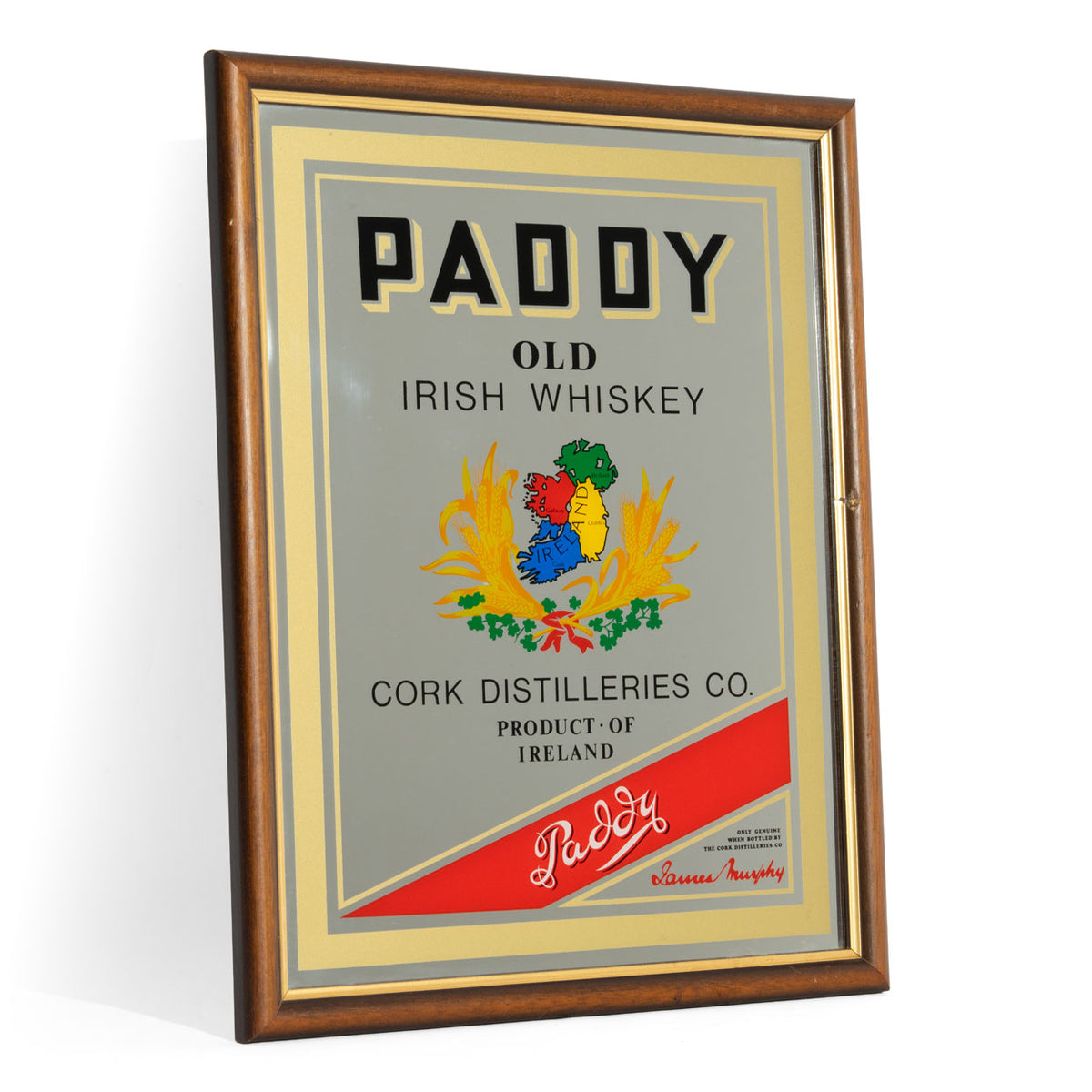 Paddy Whiskey Mirror Advertising Mirror Bar Accessories Wall Decoration Brown Frame