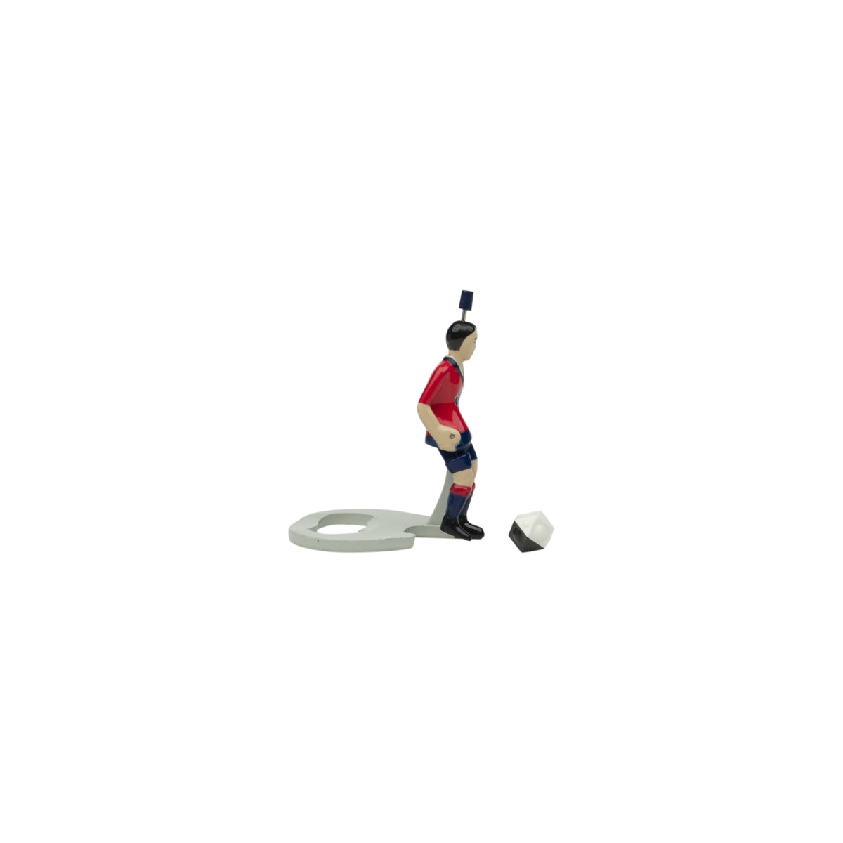 Paulaner beer bottle opener Tipp Kick figure with ball, red player jersey, brewer – View 2