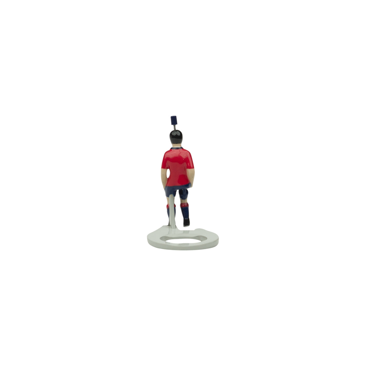 Paulaner beer bottle opener Tipp Kick figure with ball, red player jersey, brewer – View 4