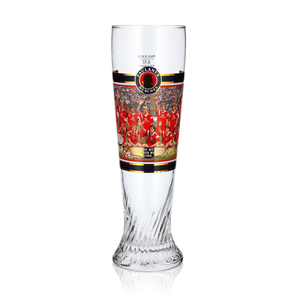Paulaner Beer Glass, 0.5 L, FC Bayern Munich German Champion 1986 Relief