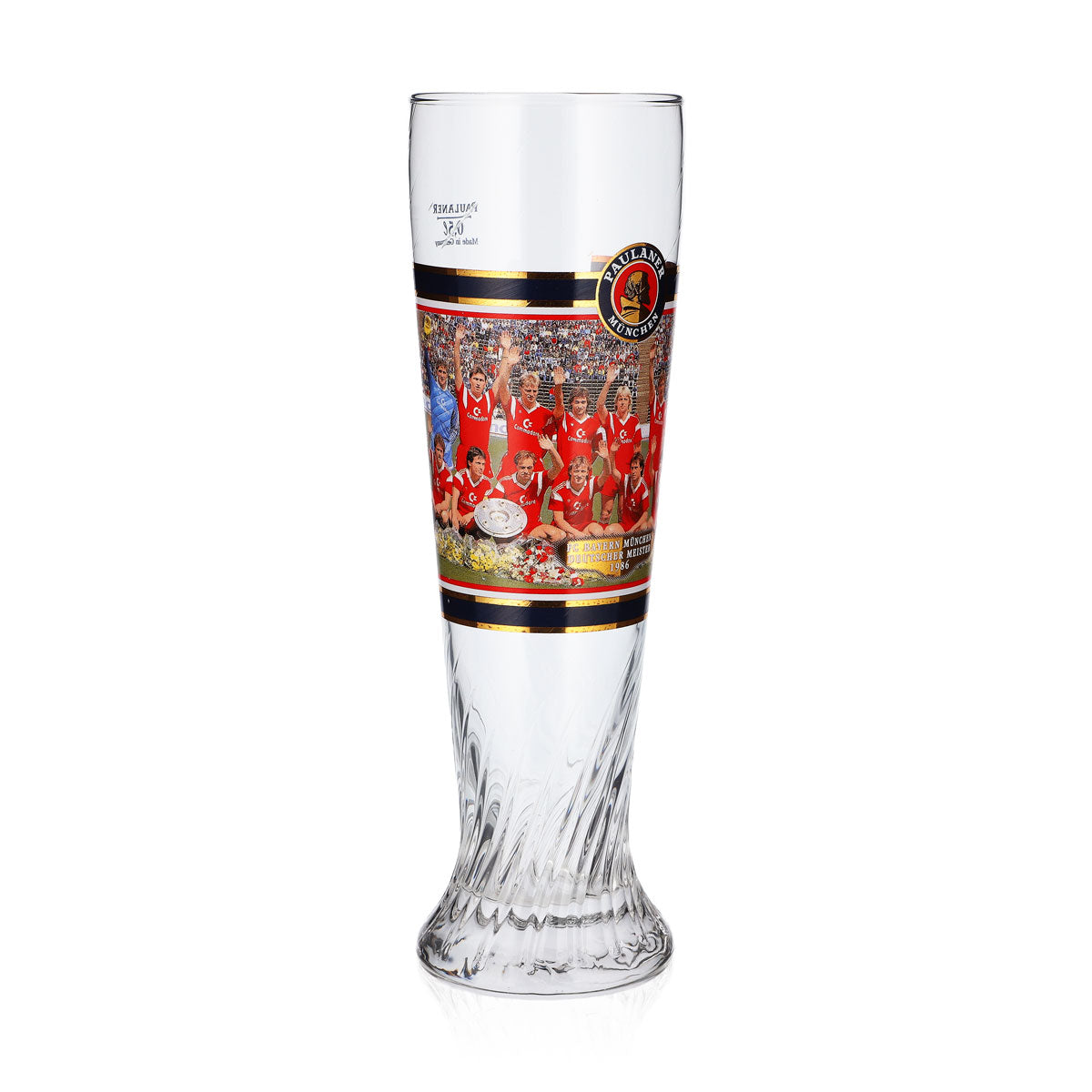 Paulaner Beer Glass, 0.5 L, FC Bayern Munich German Champion 1986 Relief – View 2