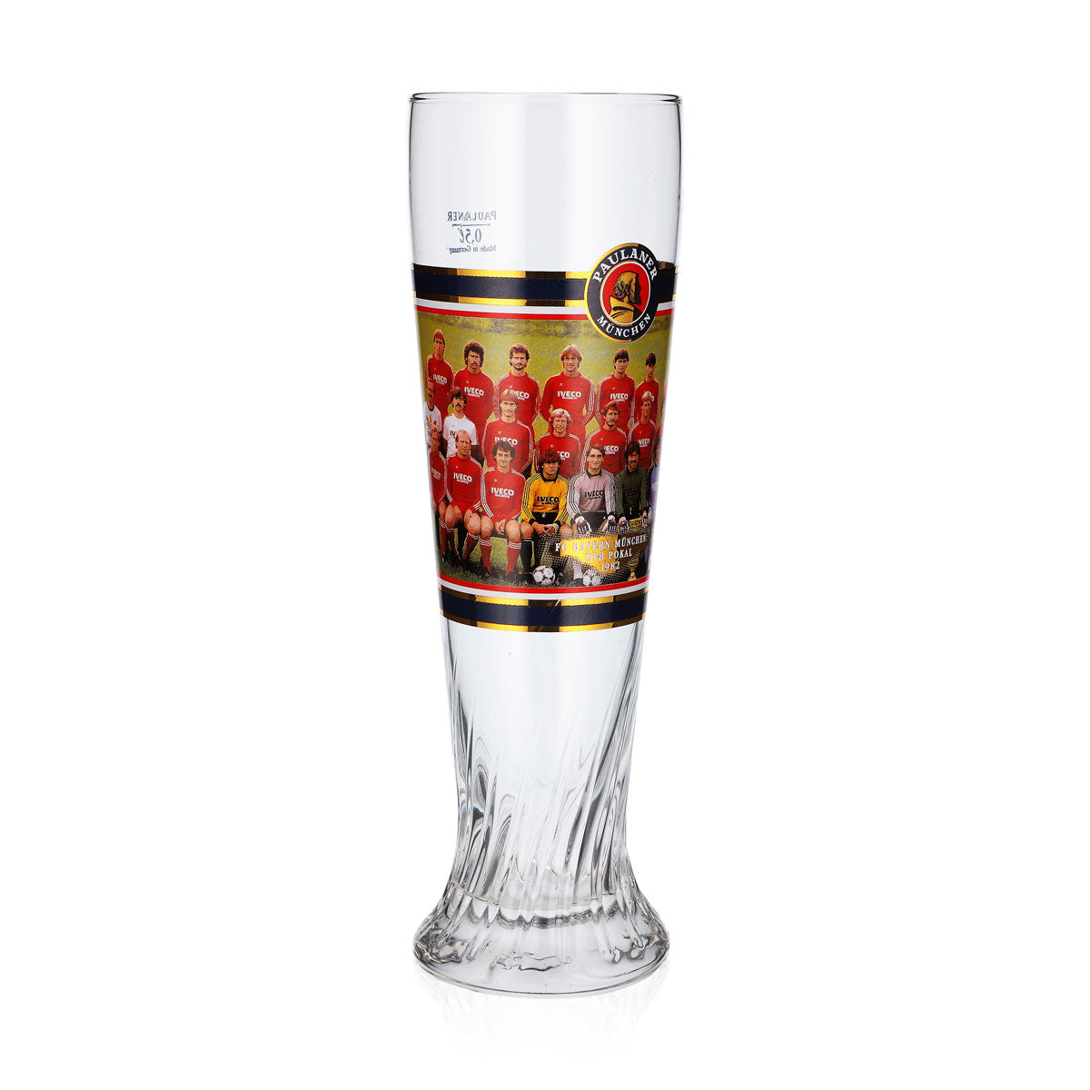Paulaner Beer Glass, 0.5-liter Trophy, FC Bayern Munich German Champions 1982, Relief Design – View 2