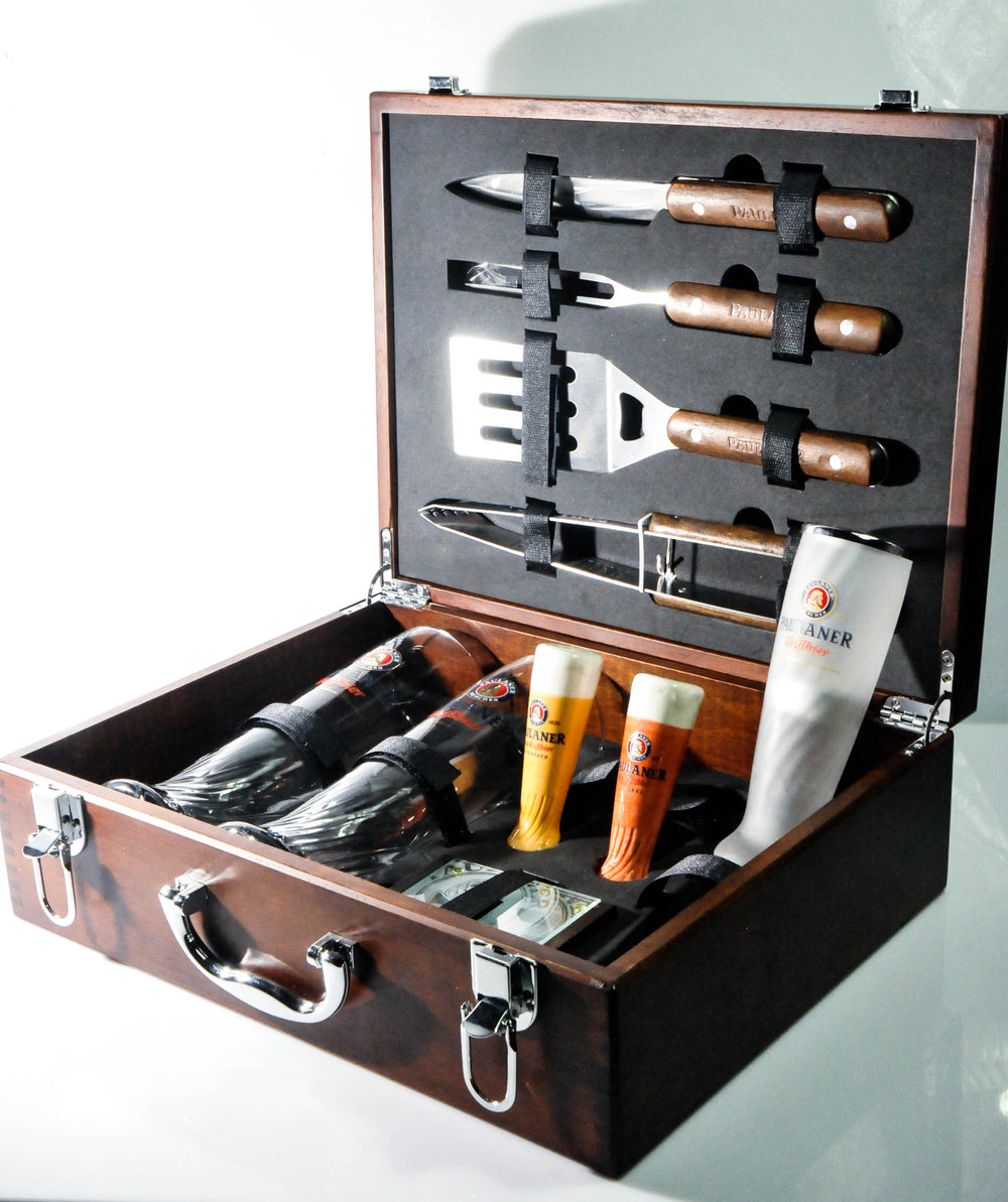 Paulaner Weissbier Grill Set Barbecue Cutlery 12-piece real wood case