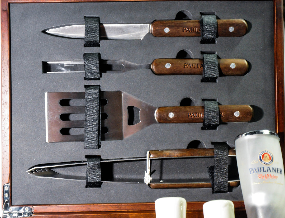 Paulaner Weissbier Grill Set Barbecue Cutlery 12-piece real wood case – View 4