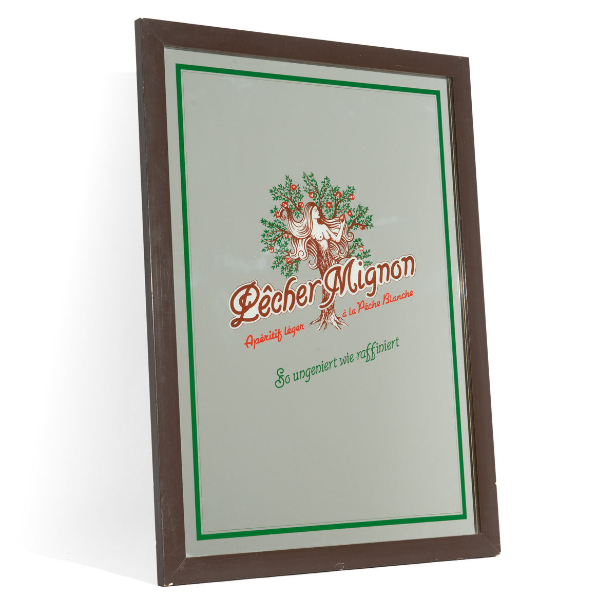 Pecher Mignon liqueur mirror, decorative mirror, bar accessories, wall decoration, brown frame