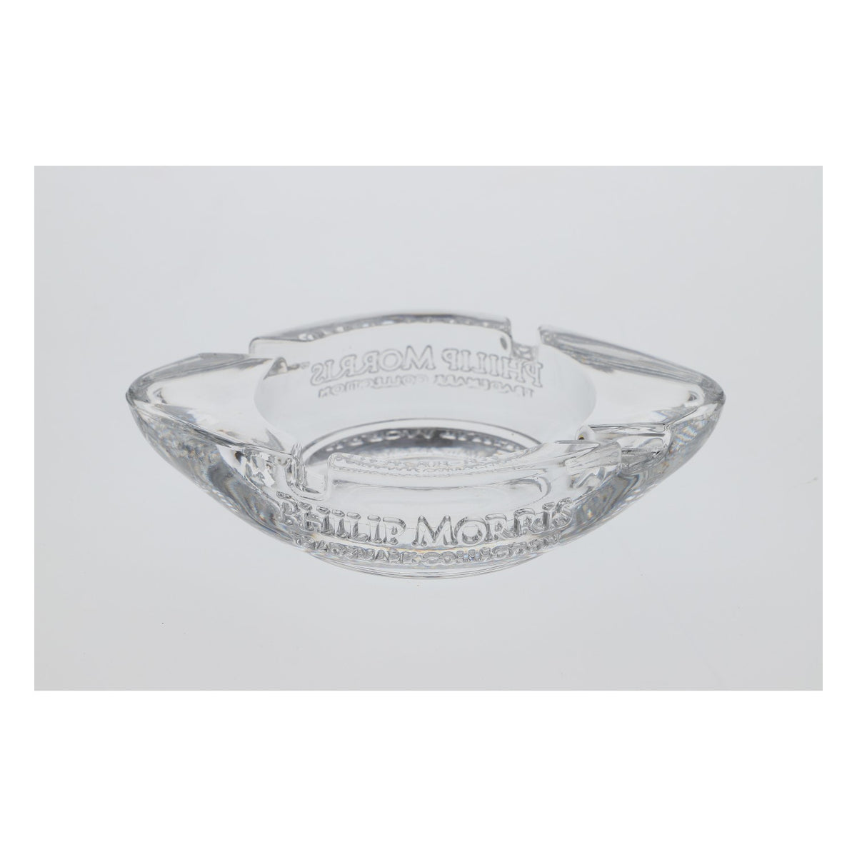Philip Morris tobacco glass ashtray, lead crystal with relief