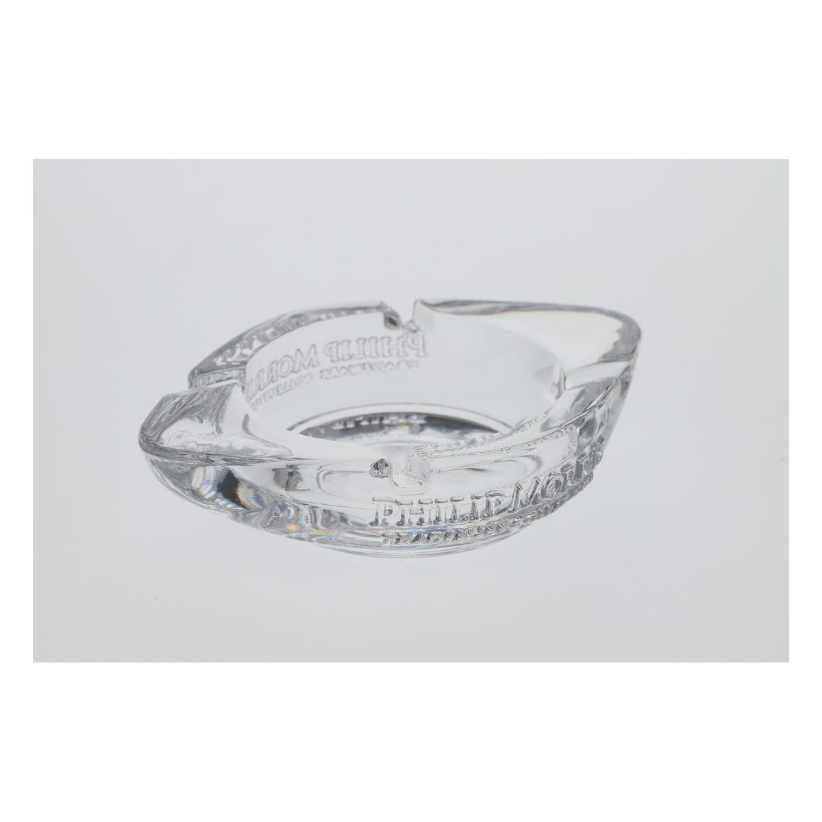Philip Morris tobacco glass ashtray, lead crystal with relief – View 2