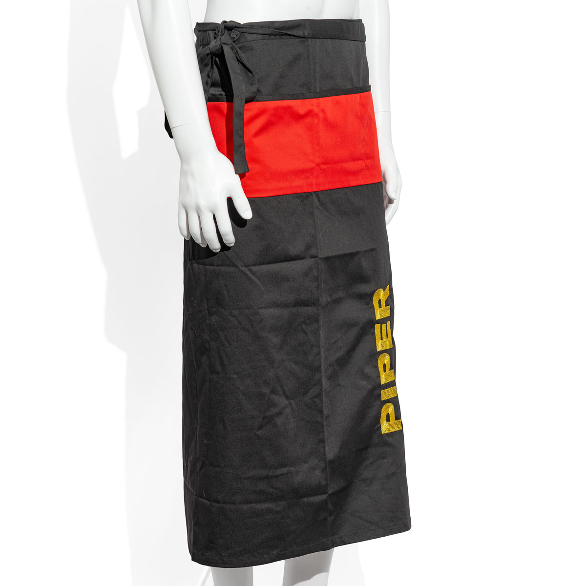 Piper-Heidsieck Champagne Bistro Apron, Black with Gold Lettering – View 2