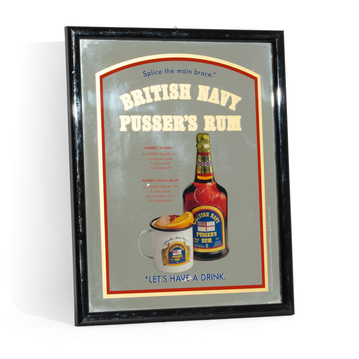 Pusser's Rum Mirror Advertising Mirror Bar Accessories Wall Decoration Black Frame