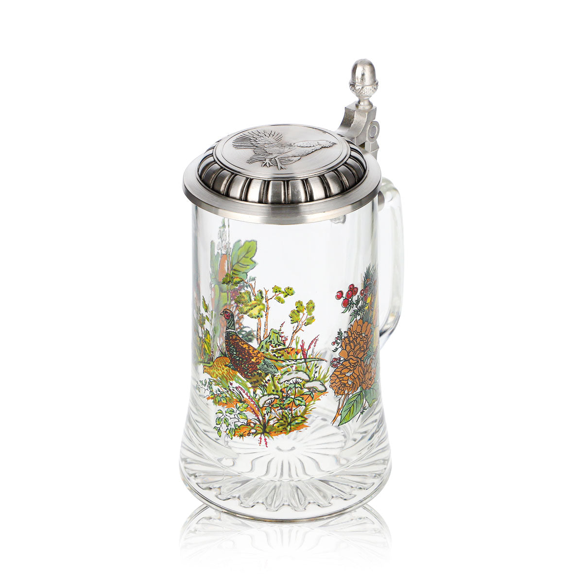 Rastal Beer Glass, 0.5-Liter Jug with Pewter Lid, Pheasant Design – View 6