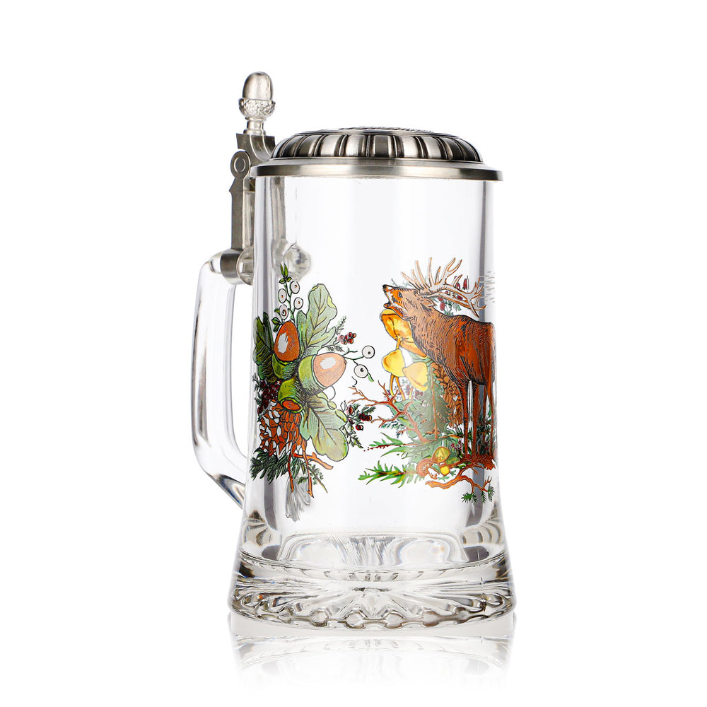 Rastal Beer Glass 0.5-liter Jug with Pewter Lid, Deer Design