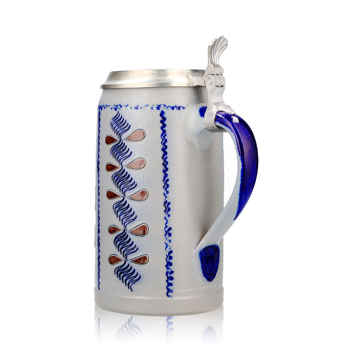 Rastal Beer Glass Stone Jug, 1.16 L, with Pewter Lid, Blue/Brown Floral Earthenware – View 4