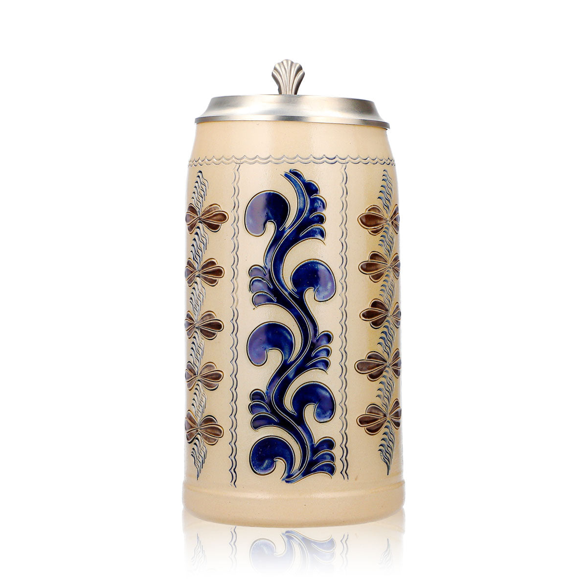 Rastal Beer Glass Stone Jug, 1.25 L, with Pewter Lid, Blue/Gray Vertical Stoneware
