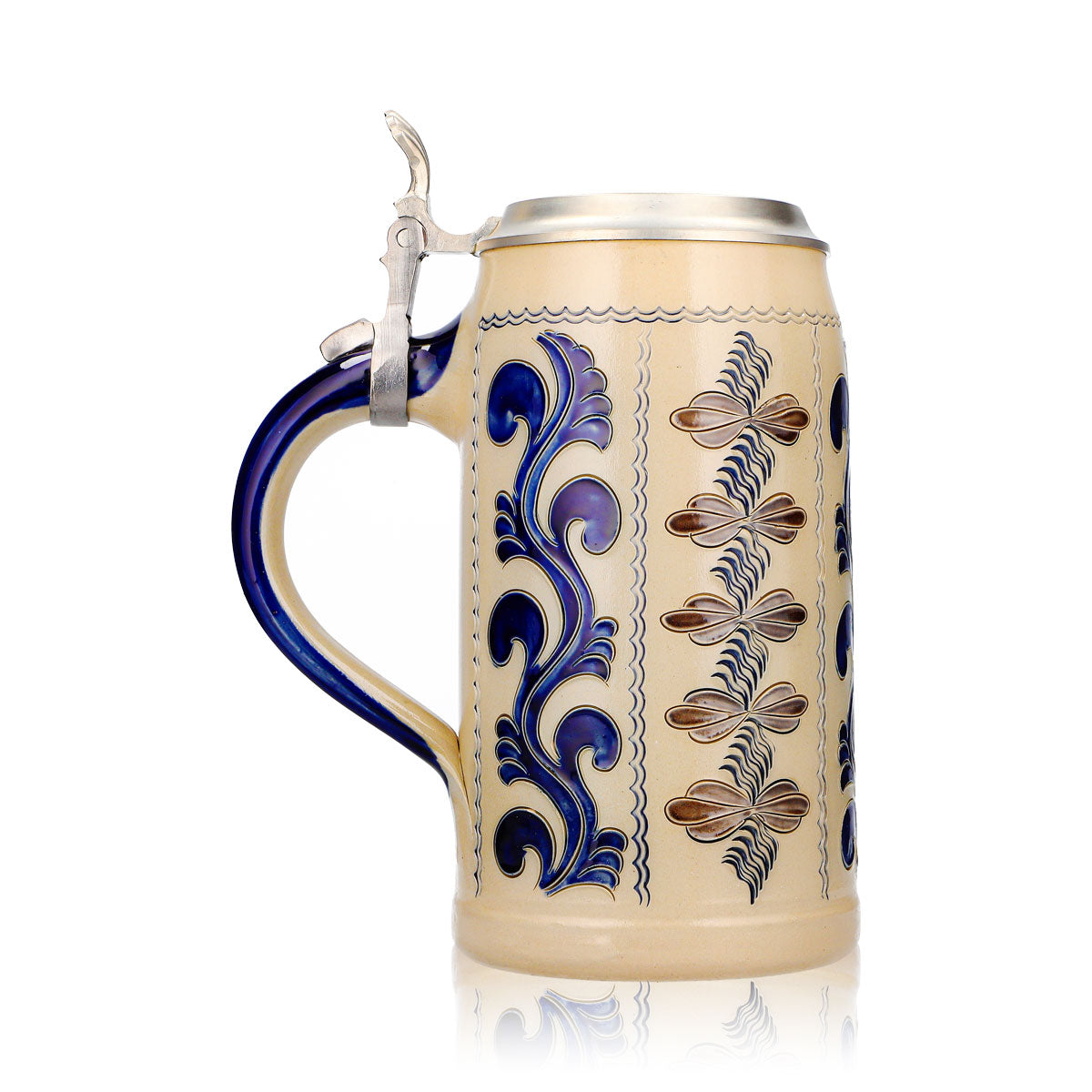 Rastal Beer Glass Stone Jug, 1.25 L, with Pewter Lid, Blue/Gray Vertical Stoneware – View 3